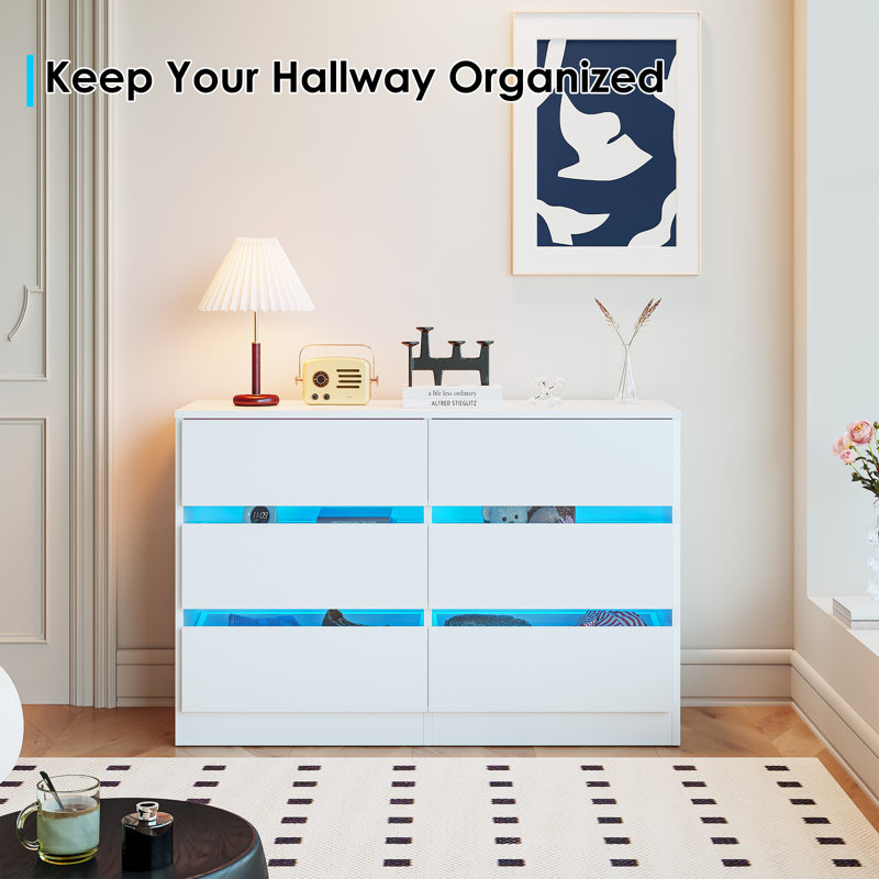 White MDF Double Dresser with LED Lights for Nursery