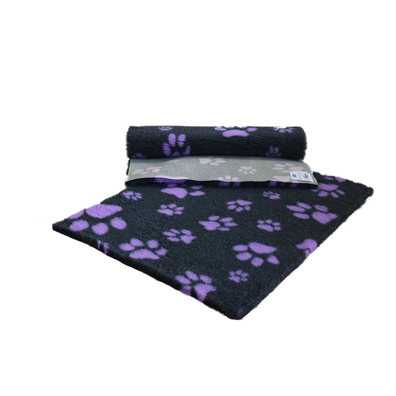 Vet Fleece Bedding | Non-Slip Multi-Paws Vet Bed O Animal Print Fleece Pet Bed, 3cm H x 300cm W x 76cm D, Charcoal/Lilac