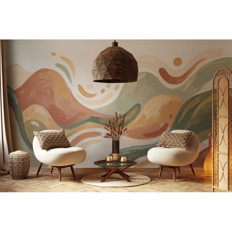 Papier peint paysage abstrait Rolling Hills Earth Tones, 100 po x 96 po, Peel and Stick