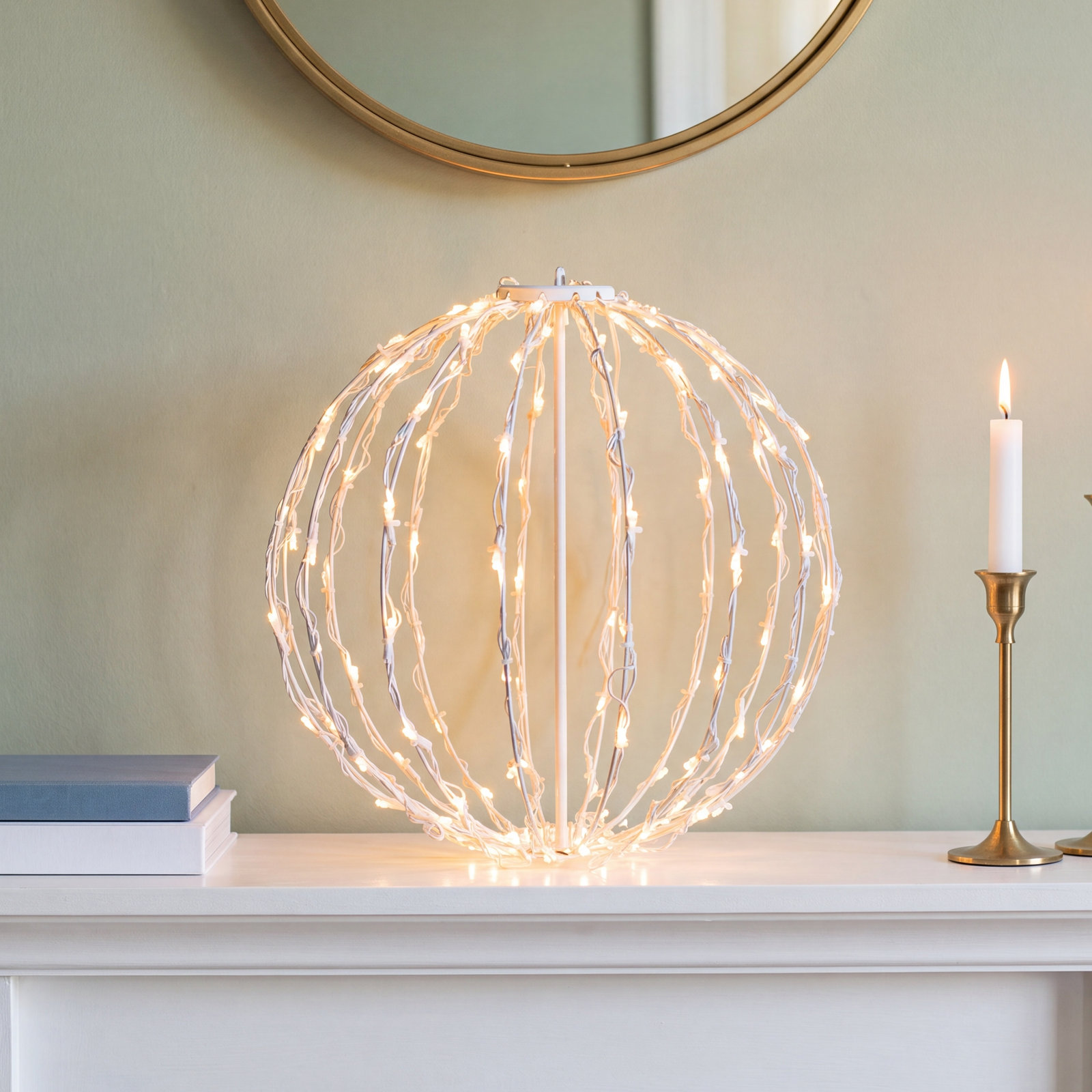 Fold-Flat LED Metal Sphere Light, 16" H x 16" W x 16" D, Warm White