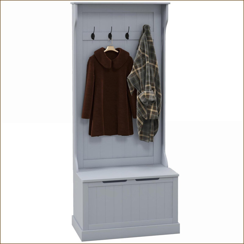 Portemanteau avec banc de rangement, portemanteau 3 en 1 28 po et rangement pour chaussures, gris | gris | portemanteaux