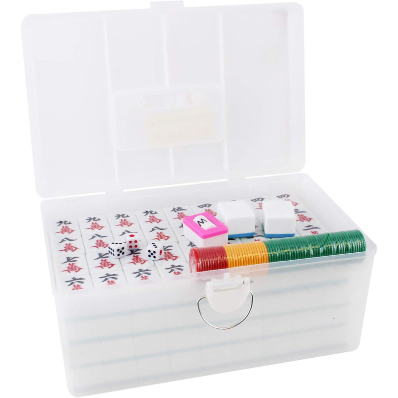 USAMJTABLE, ensemble complet de jeu de mahjong des Philippines, 144 tuiles bleues, dés, jetons, indicateur de vent, instructions en anglais