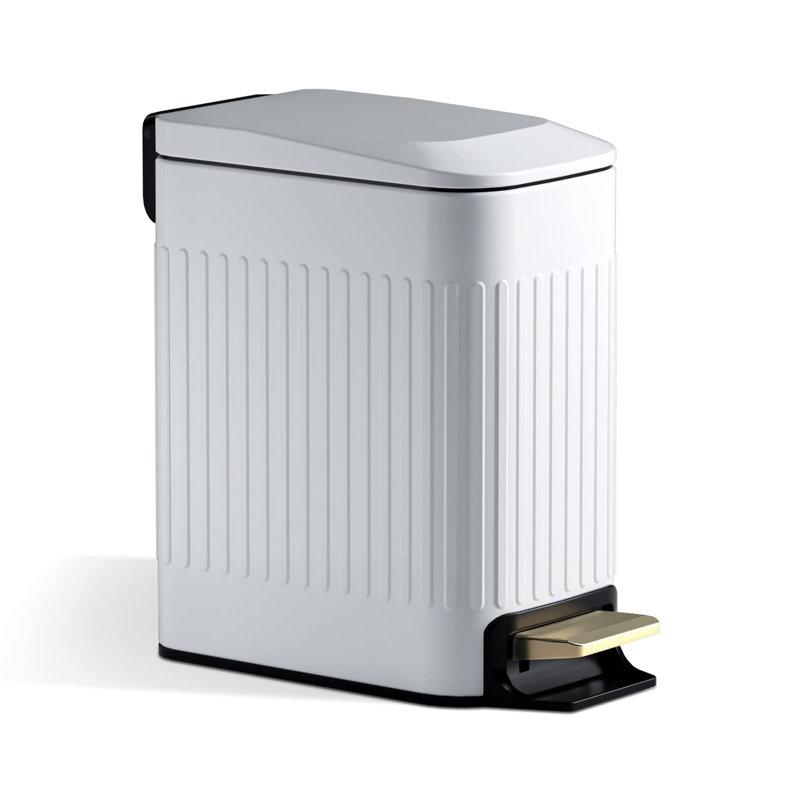 Small Bathroom Trash Can with Lid Soft Close, White