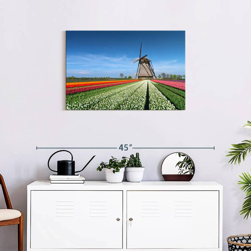 Alvord Windmill And Tulips, 20" H x 30" W