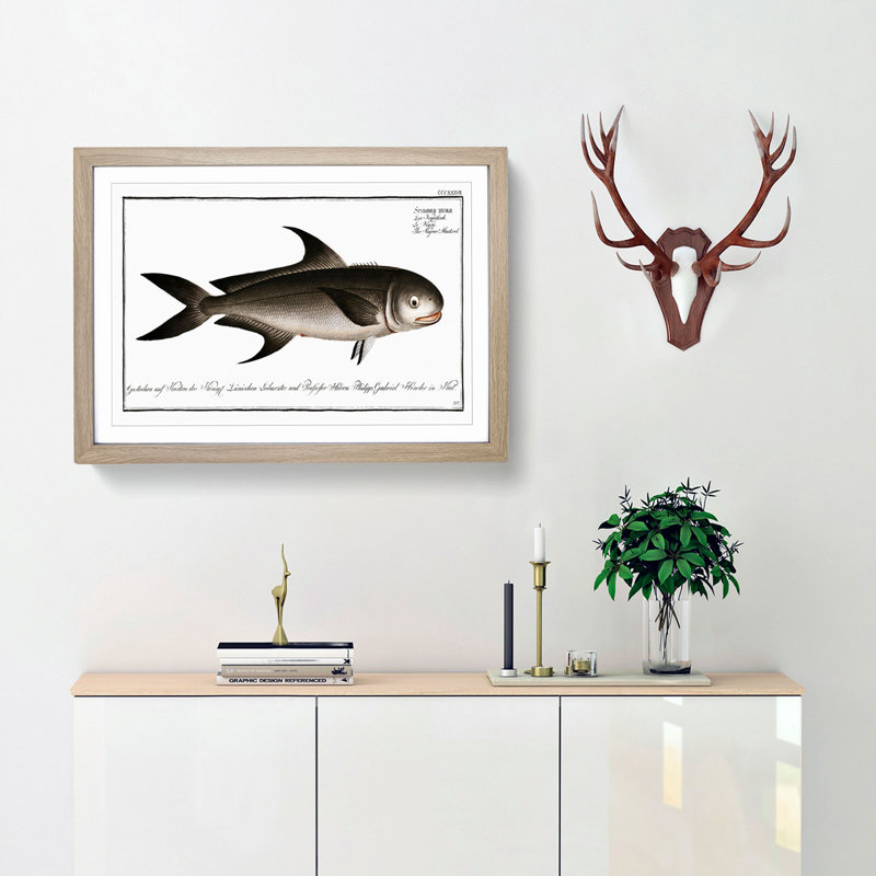 Black Mackerel Fish by M.E. Bloch - Picture Frame Graphic Art Print, 27cm H x 36cm W x 2cm D, Oak Framed