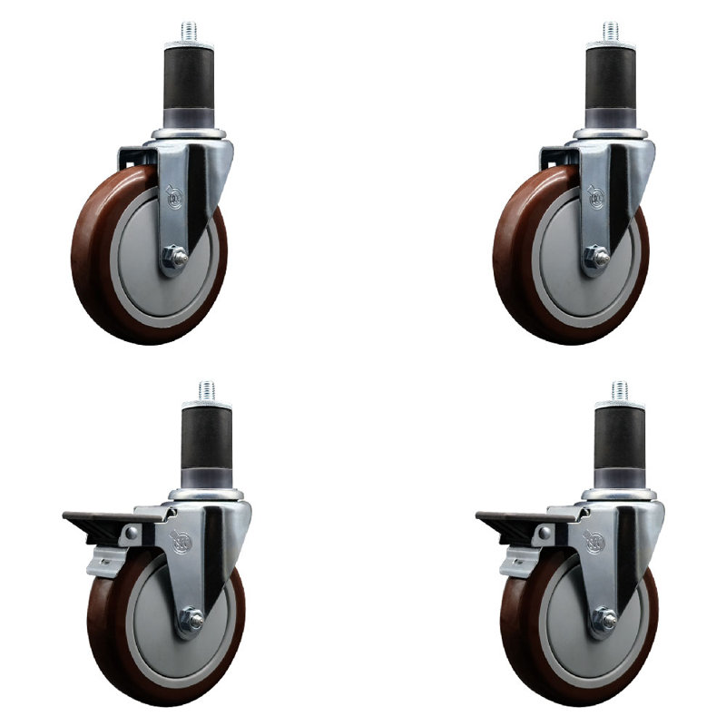 Poly Wheel Swivel 1-5/8 Inch Expanding Stem Caster Set 2 Brakes SCC