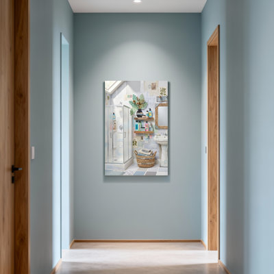 Scène de salle de bain avec plantes et carreaux