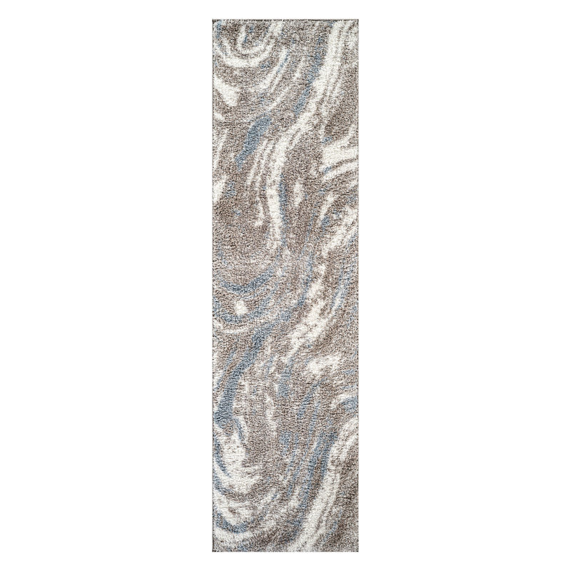 Marble Swirl Shag Rug – Blue – Medium Pile, Stylish, Easy To Clean, Runner 2'2" x 8'