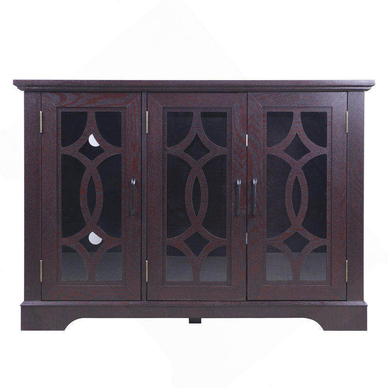 Buffet 48 po x 48 po x 15,55 po x 34,06 po avec 3 portes en verre trempé transparent avec tablette réglable, Noir
