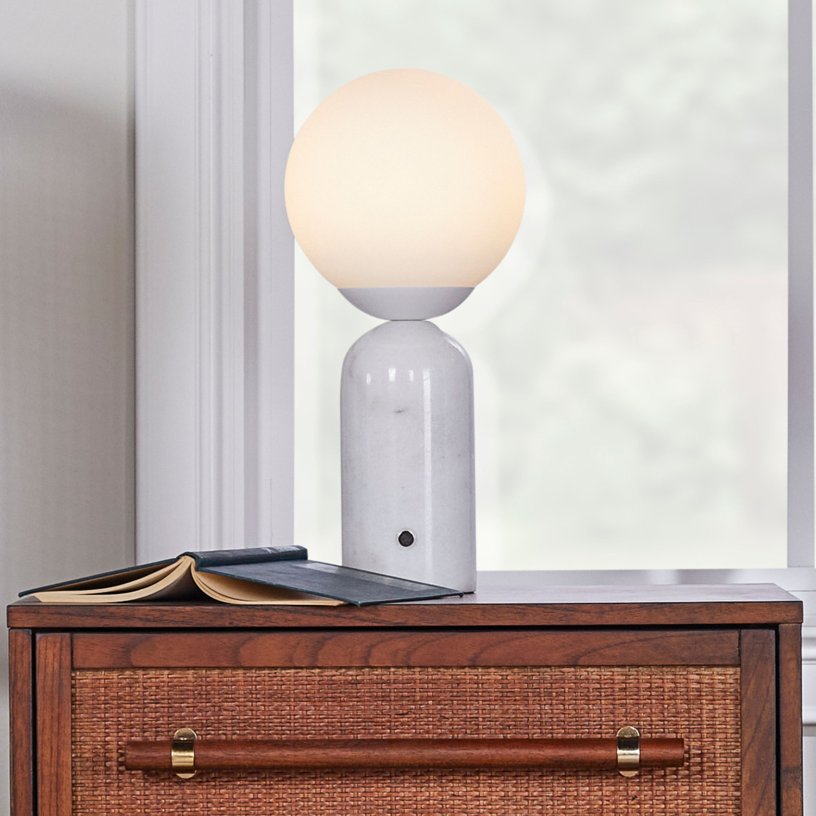 Mila Tall 15 in. Modern Marble and Frosted Globe Bedside Table Lamp with Touch Sensor and 3-Way Dimming Options - Integrated Energy-Saving LED Light
