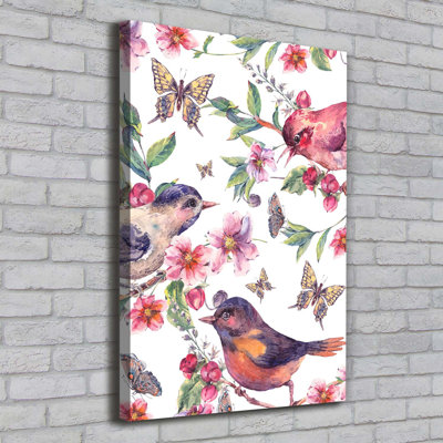 Birds Butterflies Flowers - Wrapped Canvas Print