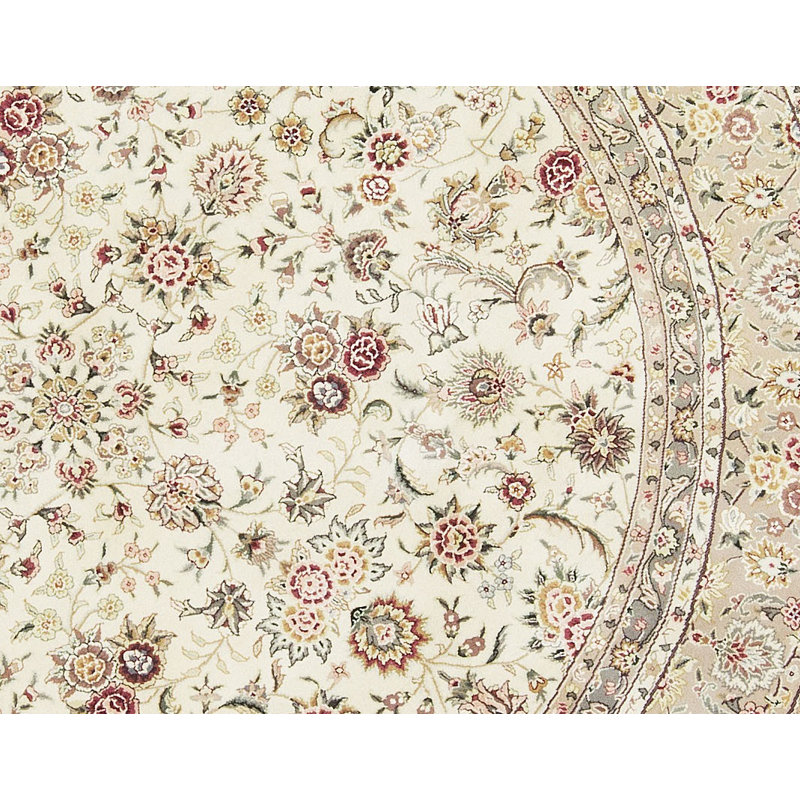 Hand-Knotted High-Quality Ivory and Taupe Round Area Rug