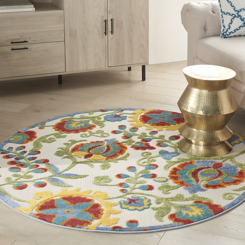 Aaryon Floral Indoor Rug, Round 5'3"