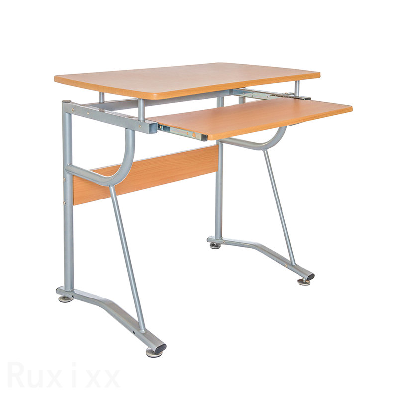 Compact Computer Desk With Side Shelf And Keyboard Panel, Cherry