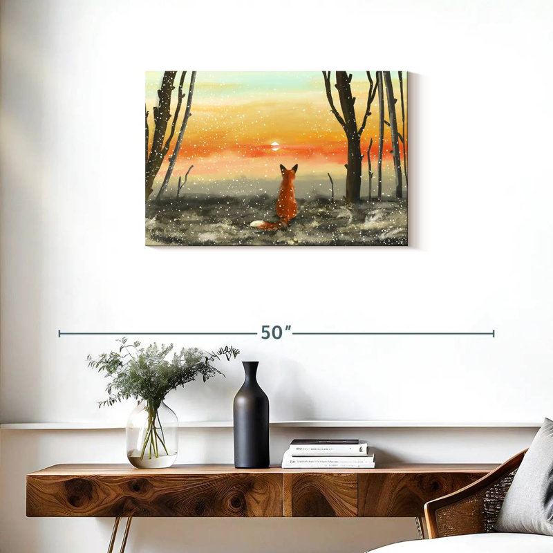 Brampt Fox Watching Winter Sunset, 20" H x 30" W