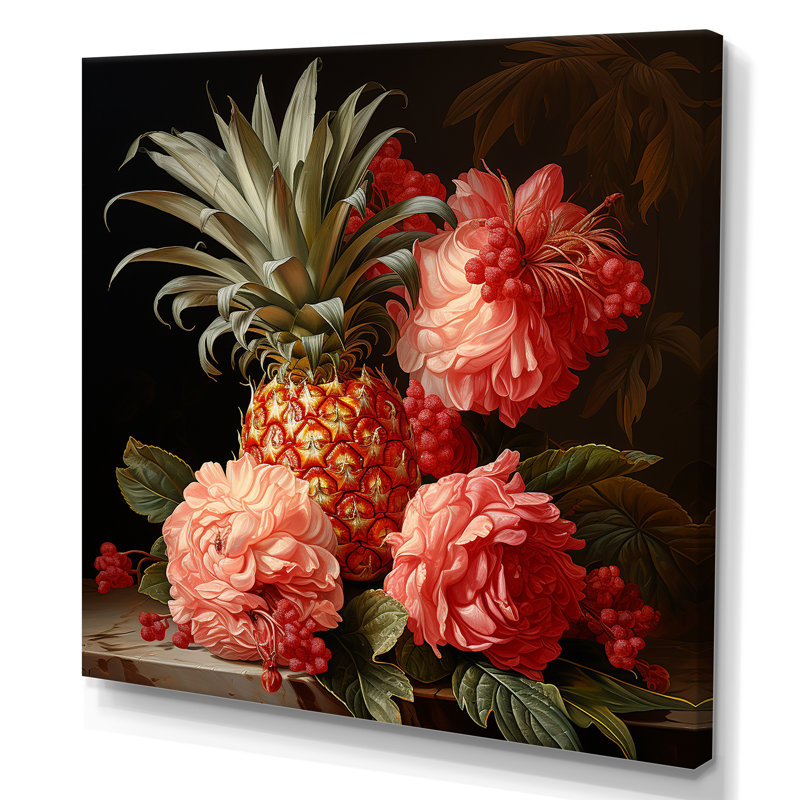Art de la Renaissance avec fleurs et fruits - art mural fruits, H 16 po x l 16 po x P 1 po