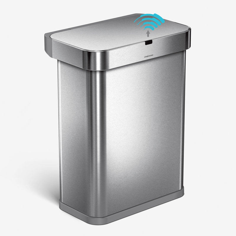 simplehuman 58L rectangular sensor can with voice and motion control, brushed stainless steel