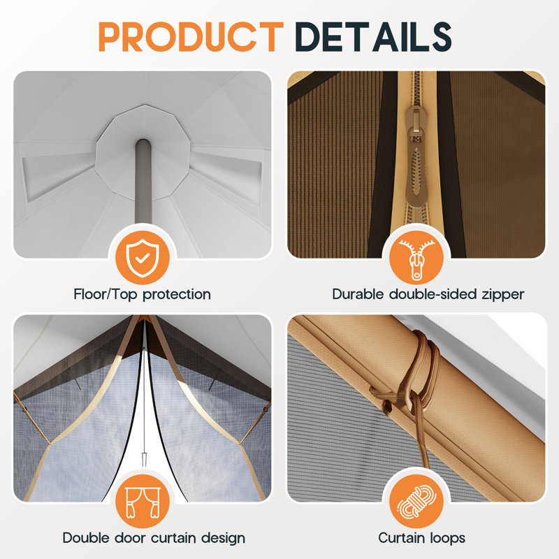 4-Season Canvas Bell Yurt Tent for Camping – Large Inflatable Cabin with Easy-Setup Pump, Waterproof Oxford Fabric, Stove Jack, Mesh Vents & Skylight – Ideal for Family, Glamping, Outdoor & Emergency Shelter