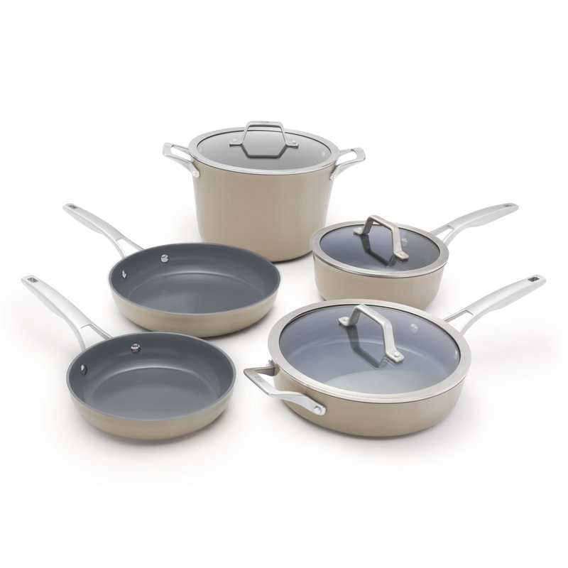 Calphalon Premier Ceramic Nonstick 8-Piece Cookware Set, Mushroom Grey