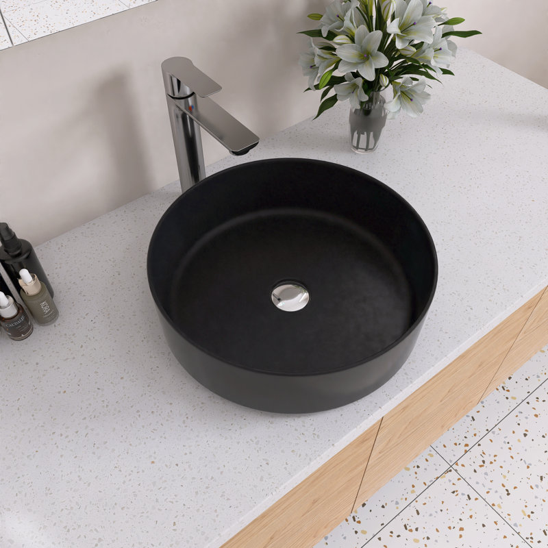 Lavabo de salle de bain vasque en céramique 16 po, Noir mat