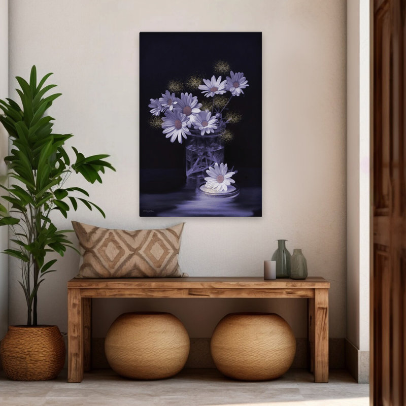 Moon Dust Daisies II - marguerites mauves contemporaines en pot, H 48 po x l 32 po