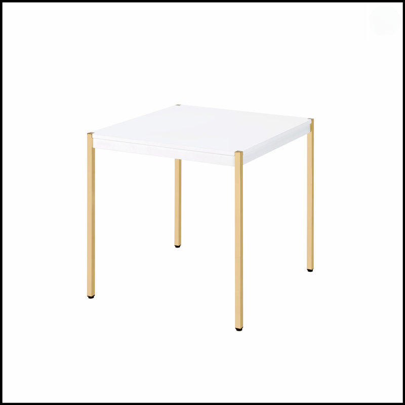 Table de bout de salon moderne et moderne avec finition blanche et dorée, mobilier de maison glamour pour un décor élégant