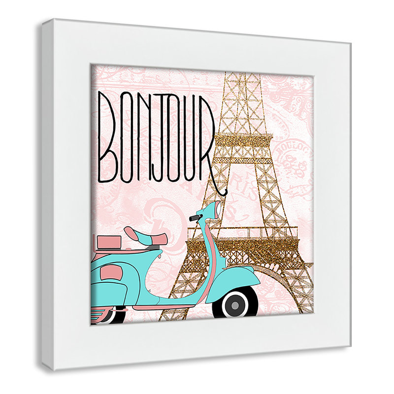 Bonjour paris 2, H 8 po x l 8 po x P 0,63 po, Cadre blanc