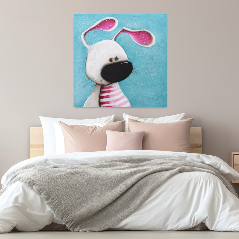 Le lapin rose, art contemporain forêt lapin, H 32 po x l 32 po