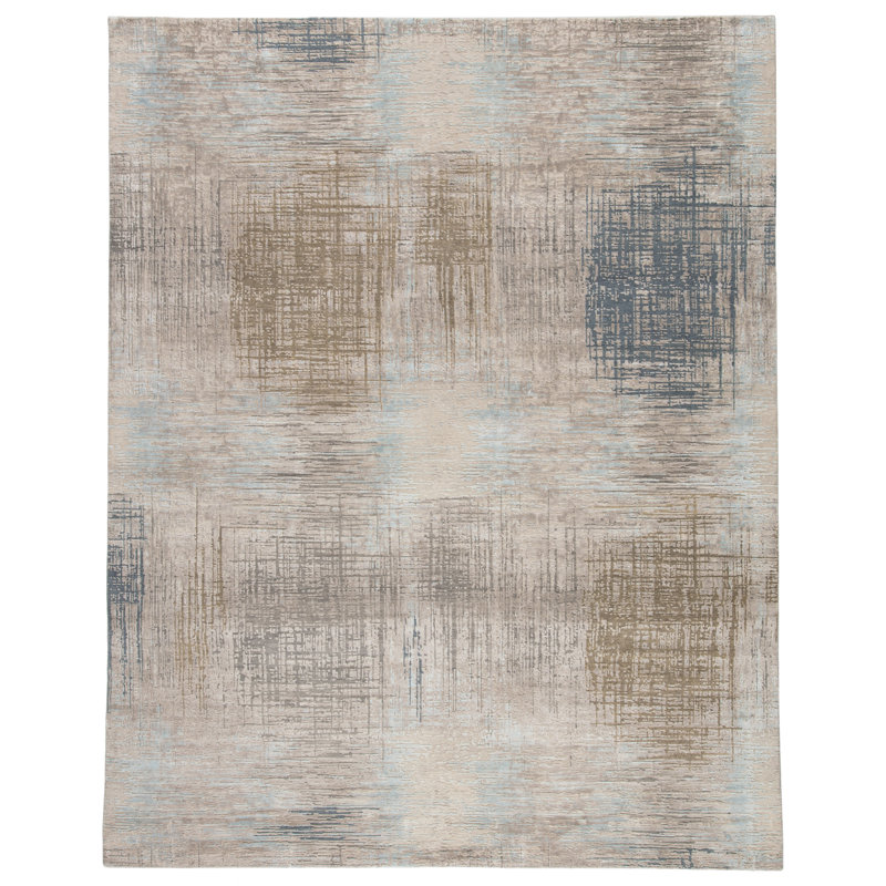 Tapis gris clair noué à la main Dourch, Rectangle 9 pi x 12 pi