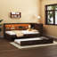 Lit de jour en bois pleine grandeur avec tablettes de rangement, ports de chargement USB, système d'éclairage à DEL et lit gigogne escamotable, finition bois antique-76220594