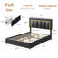 Structure de lit double avec 4 tiroirs de rangement, lumières DEL, station de charge, lit plateforme tapissier en cuir de polyuréthane avec tête de lit réglable, aucun sommier requis, assemblage facile, noir-123764773-123764774