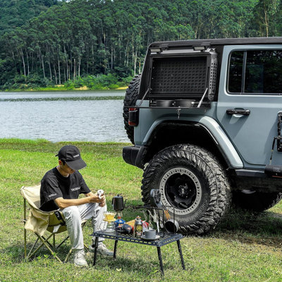 Boîte de rangement pour fenêtre latérale arrière Tacmolle, panneau de rangement modulaire pour outils MOLLE Accessoires, ensemble de panneau de rangement pour fenêtre arrière avec serrure pour Jeep Wrangler JL 2018-2026 (4 portes)