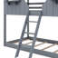 Lit superposé simple au-dessus de simple en bois avec fenêtres et rails de protection-114328214