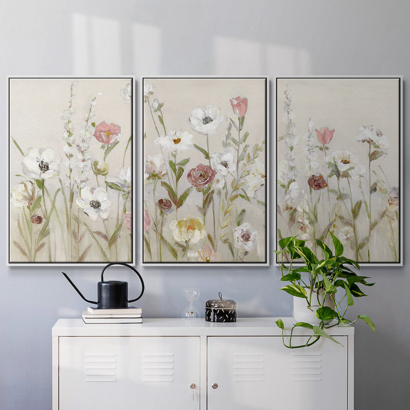 " Bloomin Around " 3 - Pieces, 24" H x 48" W x 2" D, White
