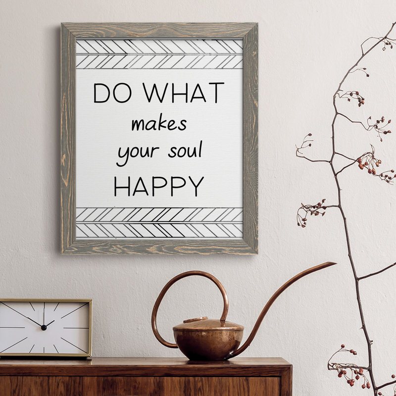 «Your Soul Happy», art textuel sur toile, 44" H x 31" W x 1" D, gris