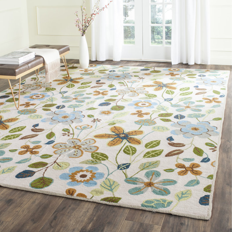 Aldridge Hand Hooked Performance Floral Rug, Square 6'