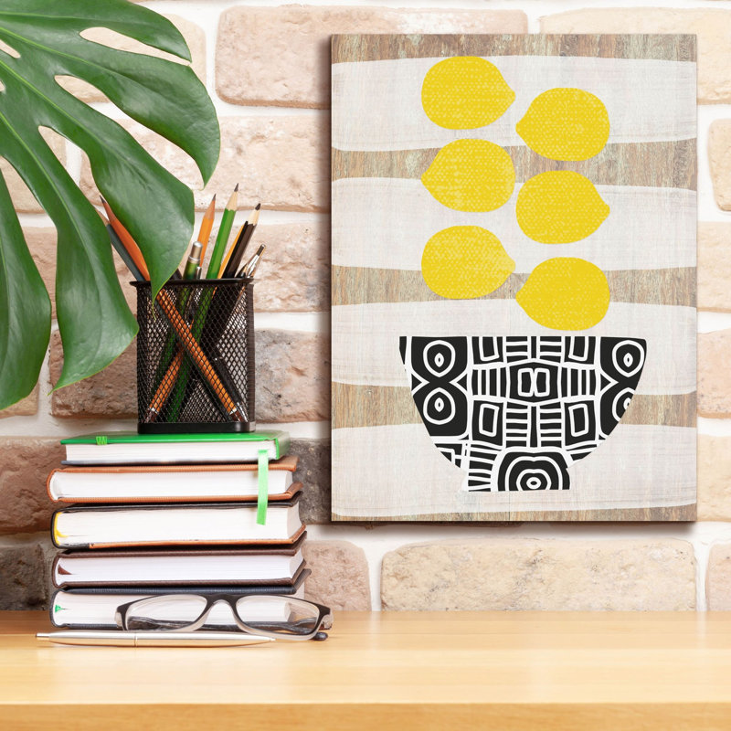 «Bowl Of Lemons On Wood» par Linda Woods, art mural sur toile, H 16 po x l 12 po x P 0,75 po