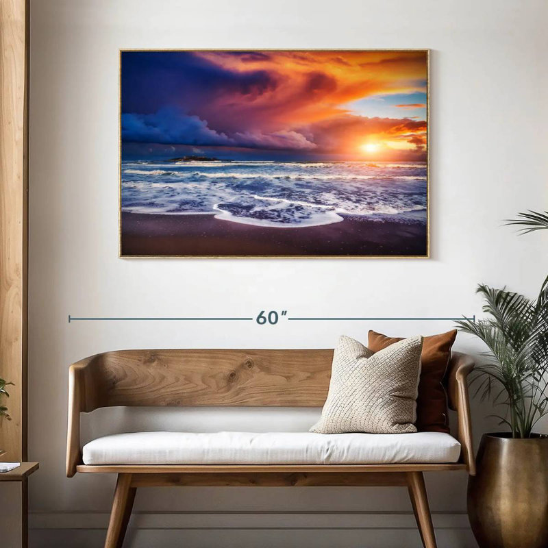 Ciel au coucher du soleil, Cadre flottant en bois naturel, 46 po x 31 po