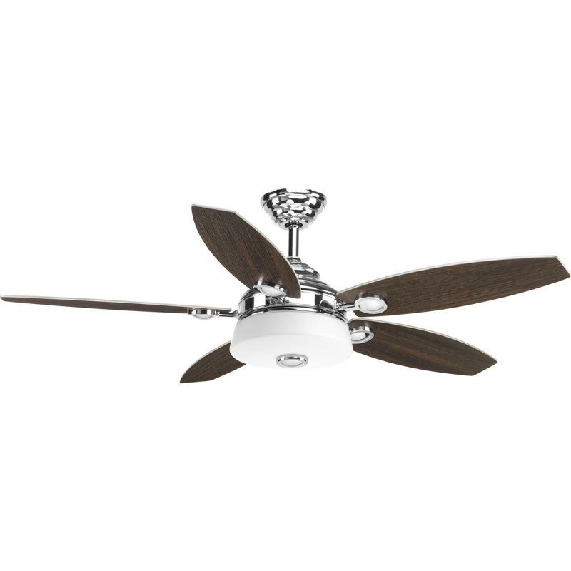 54'' Ceiling Fan with LED Lights, Polished Chrome with Silver/Toasted Oak Blades
