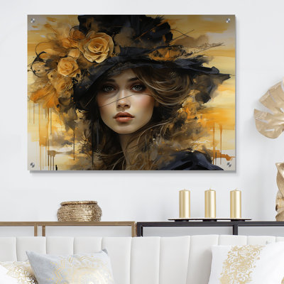 Glam Gilded Elegance Portrait de femme II - mode acrylique, art mural en verre