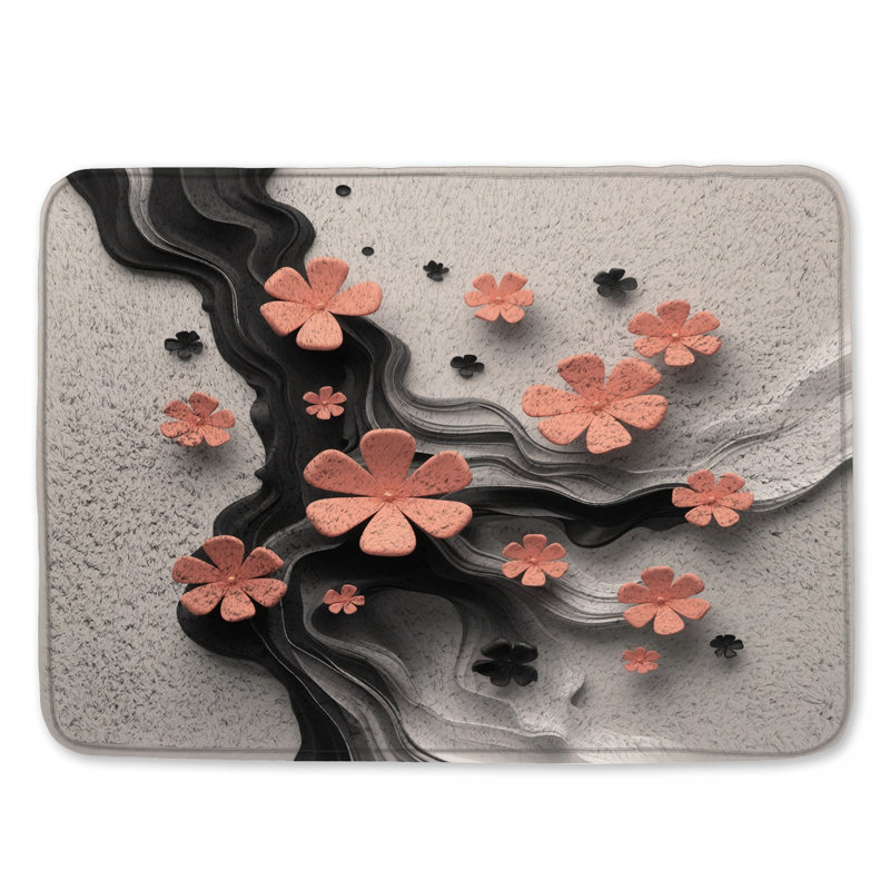 Pink Paper Flowers Bath Mat, 24in W x 17in L