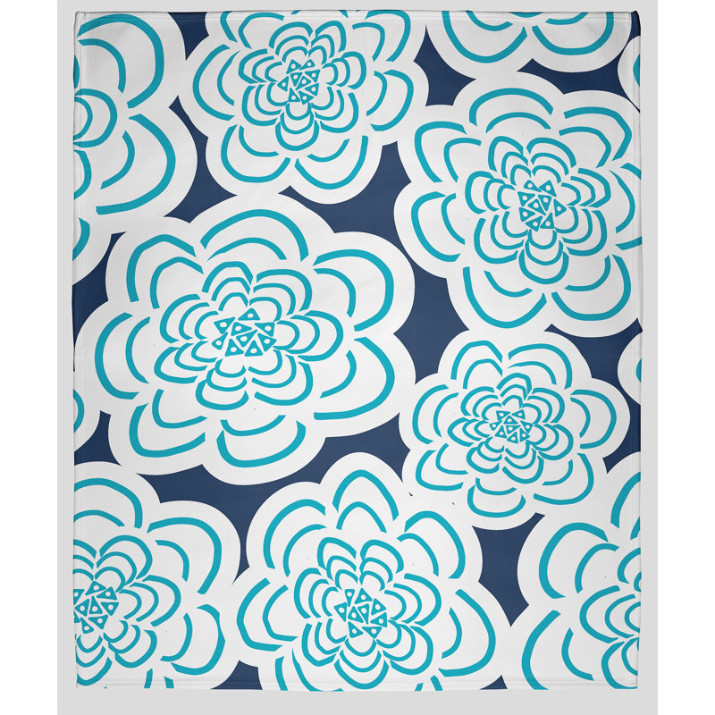 Couverture polaire Flower Power, L 30 po x L 40 po, Bleu sarcelle