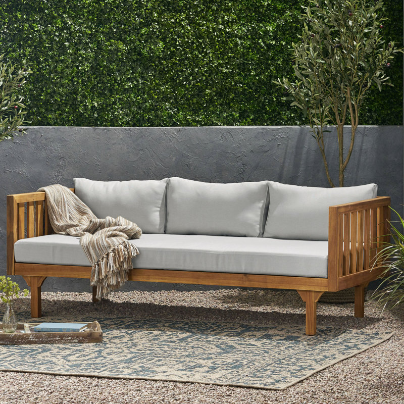 Lit de jour avec structure et literie à eau, avec coussins en bois 3 teintes 69,06 l x 32,08 P 24,78 h