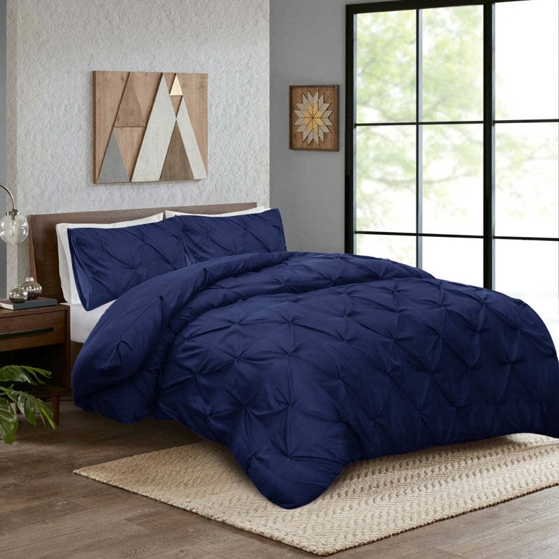 Alaray Microfiber Solid Colour Duvet Cover Set with Pillowcases Included, Kingsize, Navy
