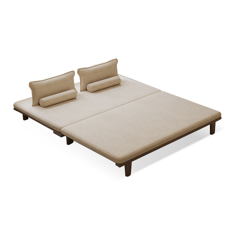 Canapé-lit standard beige et brun en coton et lin et bois massif, H 16,93 po x l 70,87 po x P 41,73 po