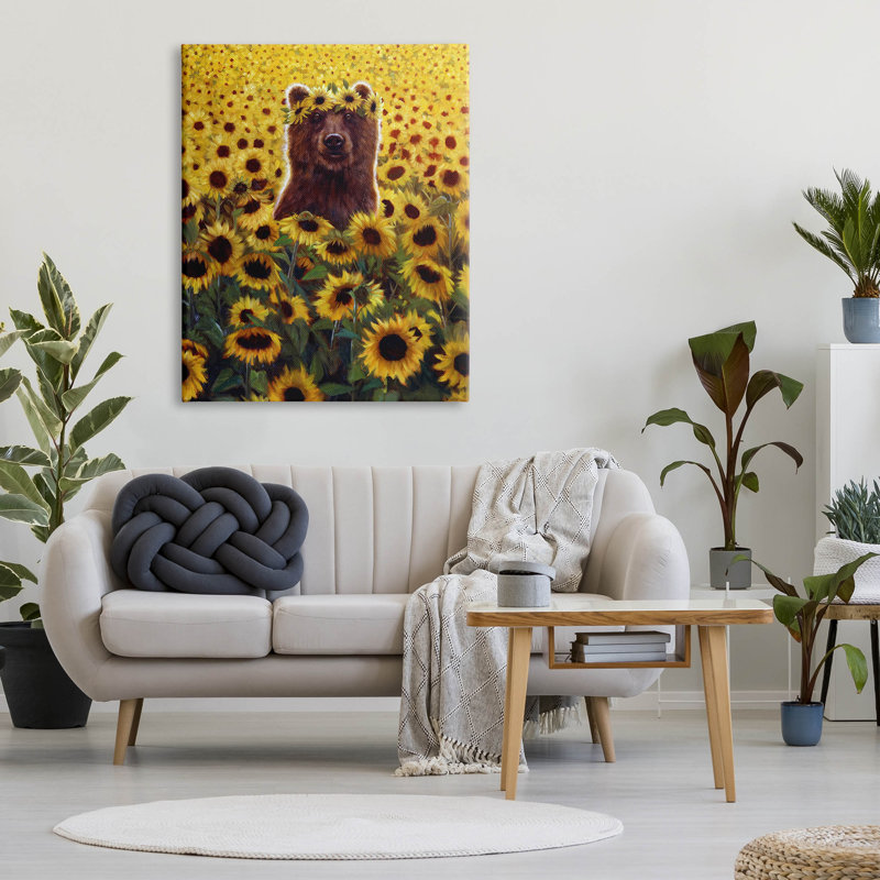 «Happy Bear Sunflower Field» par Lucia Heffernan, H 48 po x l 36 po x P 1,5 po