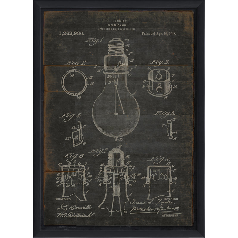« fowler lamp brevet », impression encadrée, Noir, H 25,13 po x l 18,13 po