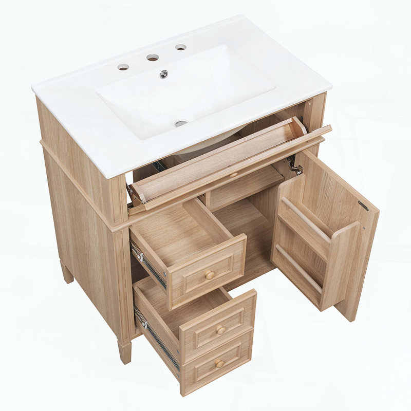 Meuble-lavabo de salle de bain de 30 pouces avec lavabo, light Wood, 30"W