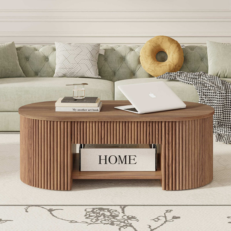 Guinna Mid-Century Oval Coffee Table, Walnut