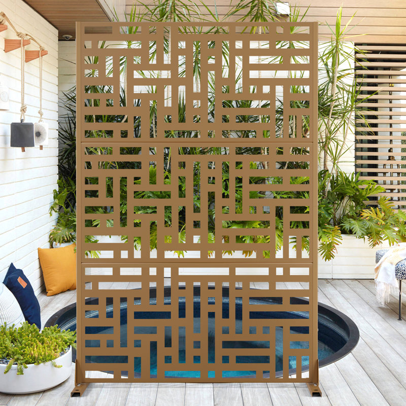 Metal Privacy Panel Set, 4’W x 6’H – Freestanding or Wall-Mount, Outdoor Privacy Screen for Indoor & Outdoor Use, Brown